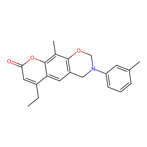 6-ethyl-10-methyl-3-(m-tolyl)-3,4-dihydrochromeno[6,7-e][1,3]oxazin-8(2H)-one structure