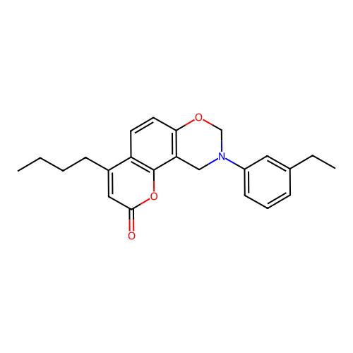 4-butyl-9-(3-ethylphenyl)-9,10-dihydrochromeno[8,7-e][1,3]oxazin-2(8H)-one structure