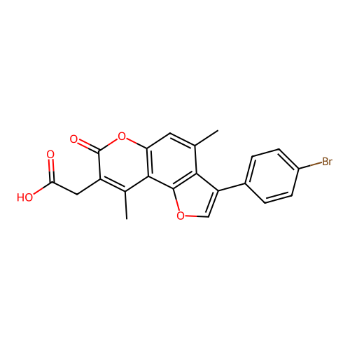 [3-(4-bromophenyl)-4,9-dimethyl-7-oxo-7H-furo[2,3-f]chromen-8-yl]acetic acid structure