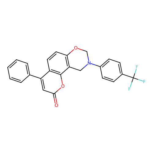 4-phenyl-9-(4-(trifluoromethyl)phenyl)-9,10-dihydrochromeno[8,7-e][1,3]oxazin-2(8H)-one structure