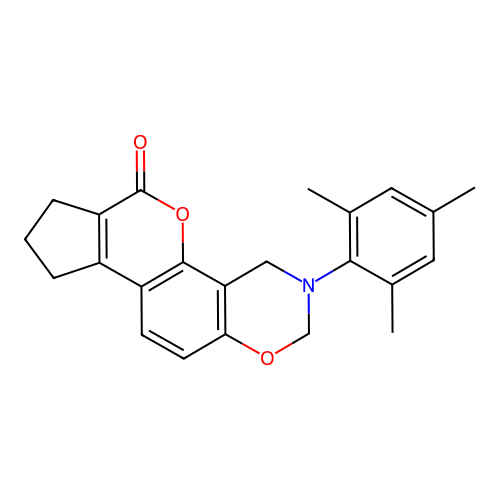 3-mesityl-3,4,8,9-tetrahydro-2H-cyclopenta[3,4]chromeno[8,7-e][1,3]oxazin-6(7H)-one structure