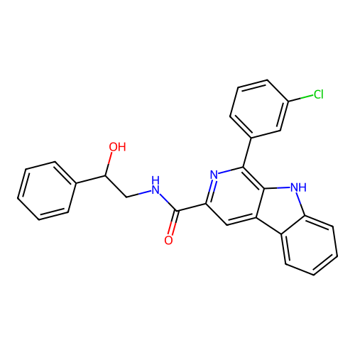 1-(3-chlorophenyl)-N-(2-hydroxy-2-phenylethyl)-9H-pyrido[3,4-b]indole-3-carboxamide structure