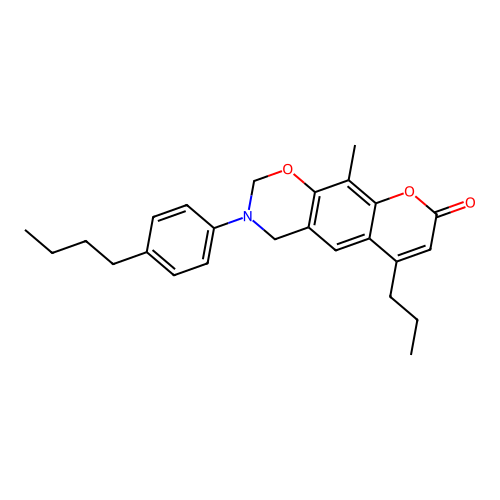 3-(4-butylphenyl)-10-methyl-6-propyl-3,4-dihydrochromeno[6,7-e][1,3]oxazin-8(2H)-one structure