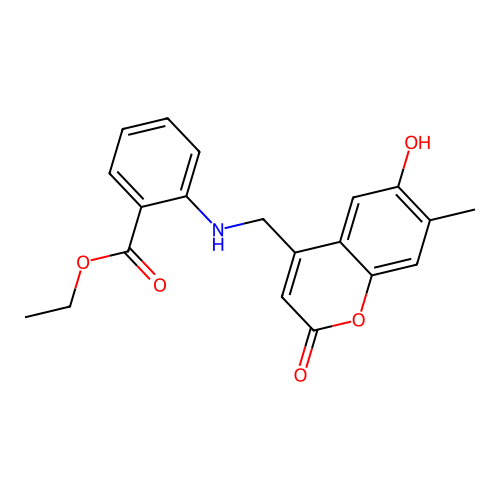 ethyl 2-{[(6-hydroxy-7-methyl-2-oxo-2H-chromen-4-yl)methyl]amino}benzoate structure