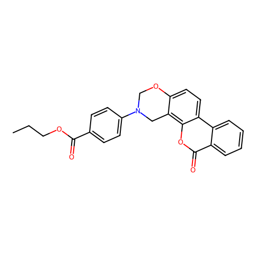 propyl 4-(6-oxobenzo[3,4]chromeno[8,7-e][1,3]oxazin-3(2H,4H,6H)-yl)benzoate structure