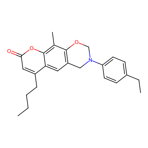 6-butyl-3-(4-ethylphenyl)-10-methyl-3,4-dihydrochromeno[6,7-e][1,3]oxazin-8(2H)-one structure