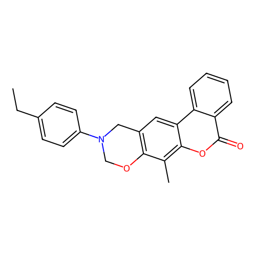 10-(4-ethylphenyl)-7-methyl-10,11-dihydrobenzo[3,4]chromeno[6,7-e][1,3]oxazin-5(9H)-one structure