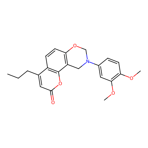 9-(3,4-dimethoxyphenyl)-4-propyl-9,10-dihydrochromeno[8,7-e][1,3]oxazin-2(8H)-one structure