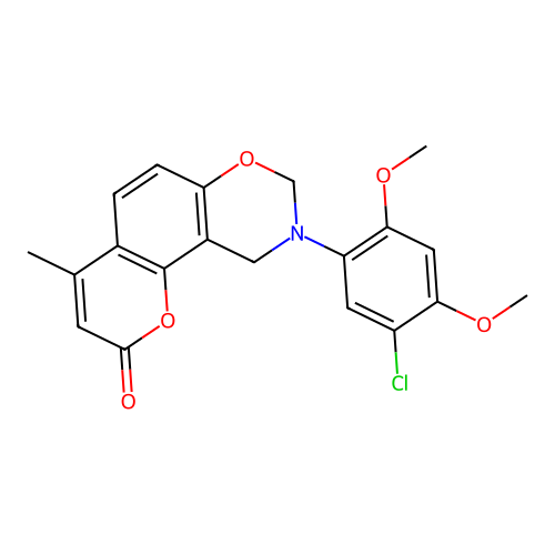 9-(5-chloro-2,4-dimethoxyphenyl)-4-methyl-9,10-dihydrochromeno[8,7-e][1,3]oxazin-2(8H)-one structure