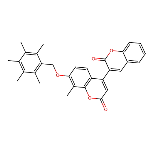 8'-methyl-7'-[(pentamethylbenzyl)oxy]-2H,2'H-3,4'-bichromene-2,2'-dione structure