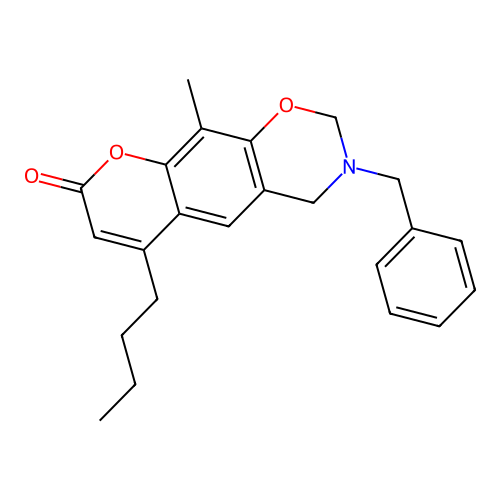 3-benzyl-6-butyl-10-methyl-3,4-dihydrochromeno[6,7-e][1,3]oxazin-8(2H)-one structure