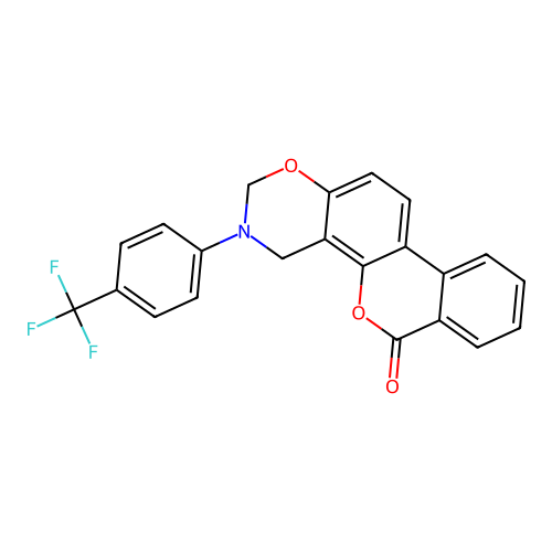 3-(4-(trifluoromethyl)phenyl)-3,4-dihydrobenzo[3,4]chromeno[8,7-e][1,3]oxazin-6(2H)-one structure