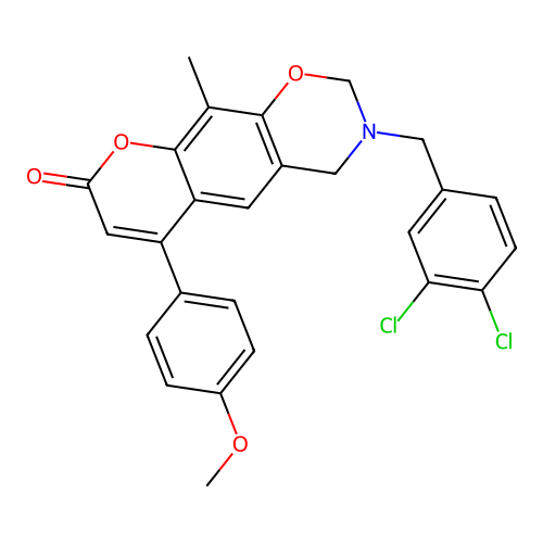 3-(3,4-dichlorobenzyl)-6-(4-methoxyphenyl)-10-methyl-3,4-dihydrochromeno[6,7-e][1,3]oxazin-8(2H)-one structure