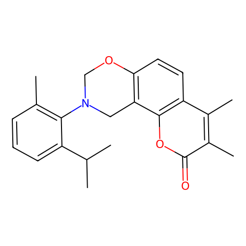 9-(2-isopropyl-6-methylphenyl)-3,4-dimethyl-9,10-dihydrochromeno[8,7-e][1,3]oxazin-2(8H)-one structure
