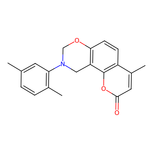 9-(2,5-dimethylphenyl)-4-methyl-9,10-dihydrochromeno[8,7-e][1,3]oxazin-2(8H)-one structure
