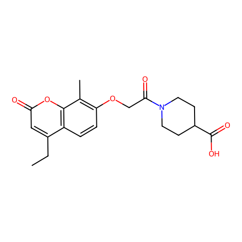 1-(2-((4-ethyl-8-methyl-2-oxo-2H-chromen-7-yl)oxy)acetyl)piperidine-4-carboxylic acid structure