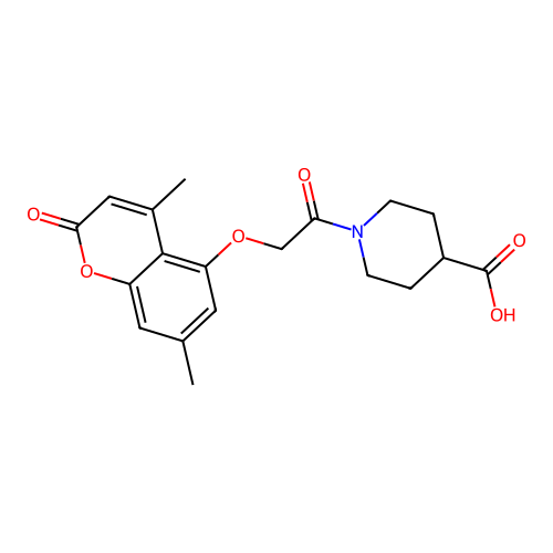 1-(2-((4,7-dimethyl-2-oxo-2H-chromen-5-yl)oxy)acetyl)piperidine-4-carboxylic acid structure