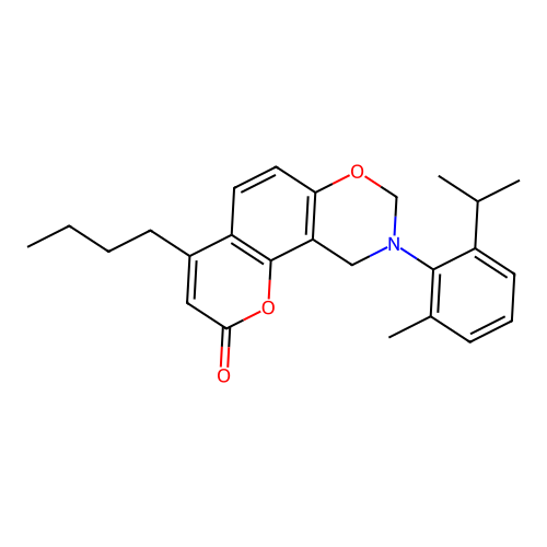 4-butyl-9-(2-isopropyl-6-methylphenyl)-9,10-dihydrochromeno[8,7-e][1,3]oxazin-2(8H)-one structure