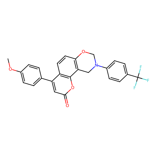 4-(4-methoxyphenyl)-9-(4-(trifluoromethyl)phenyl)-9,10-dihydrochromeno[8,7-e][1,3]oxazin-2(8H)-one structure