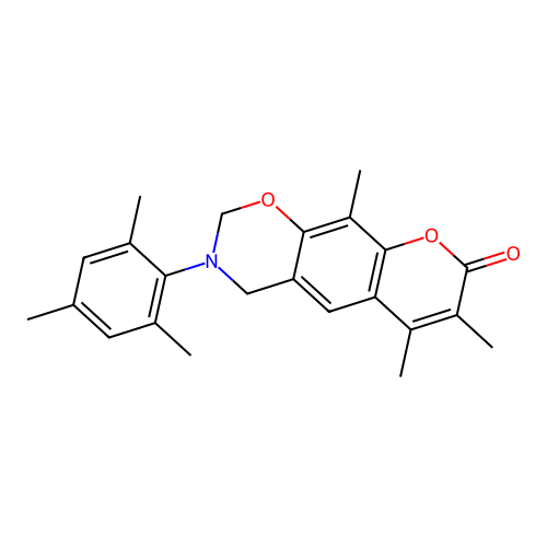 3-mesityl-6,7,10-trimethyl-3,4-dihydrochromeno[6,7-e][1,3]oxazin-8(2H)-one structure
