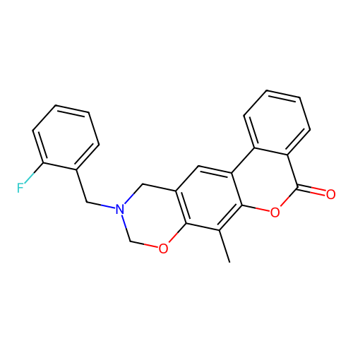 10-(2-fluorobenzyl)-7-methyl-10,11-dihydrobenzo[3,4]chromeno[6,7-e][1,3]oxazin-5(9H)-one structure