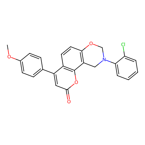 9-(2-chlorophenyl)-4-(4-methoxyphenyl)-9,10-dihydrochromeno[8,7-e][1,3]oxazin-2(8H)-one structure