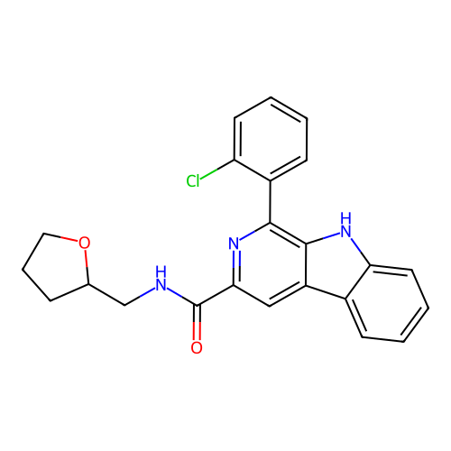 1-(2-chlorophenyl)-N-((tetrahydrofuran-2-yl)methyl)-9H-pyrido[3,4-b]indole-3-carboxamide structure