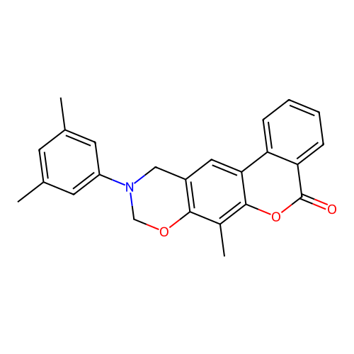 10-(3,5-dimethylphenyl)-7-methyl-10,11-dihydrobenzo[3,4]chromeno[6,7-e][1,3]oxazin-5(9H)-one structure