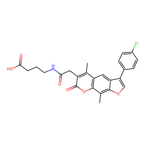 4-(2-(3-(4-chlorophenyl)-5,9-dimethyl-7-oxo-7H-furo[3,2-g]chromen-6-yl)acetamido)butanoic acid structure