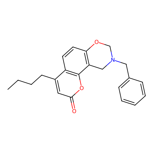 9-benzyl-4-butyl-9,10-dihydrochromeno[8,7-e][1,3]oxazin-2(8H)-one structure