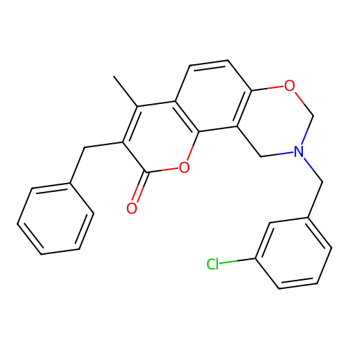 3-benzyl-9-(3-chlorobenzyl)-4-methyl-9,10-dihydrochromeno[8,7-e][1,3]oxazin-2(8H)-one structure