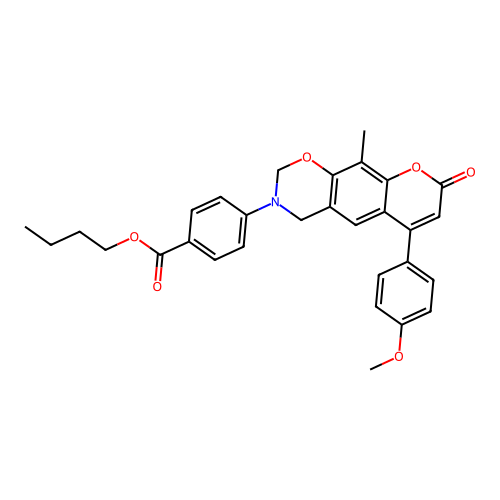butyl 4-(6-(4-methoxyphenyl)-10-methyl-8-oxochromeno[6,7-e][1,3]oxazin-3(2H,4H,8H)-yl)benzoate structure