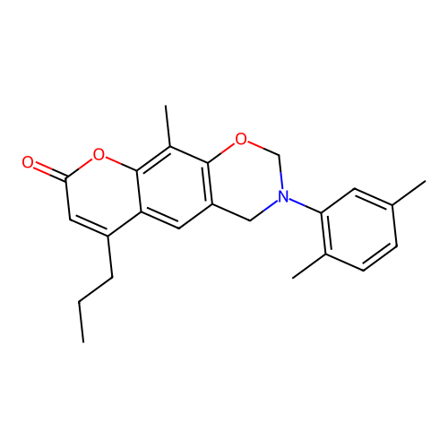 3-(2,5-dimethylphenyl)-10-methyl-6-propyl-3,4-dihydrochromeno[6,7-e][1,3]oxazin-8(2H)-one structure