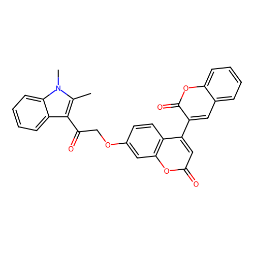 7'-(2-(1,2-dimethyl-1H-indol-3-yl)-2-oxoethoxy)-2H,2'H-[3,4'-bichromene]-2,2'-dione structure