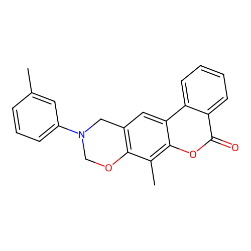 7-methyl-10-(m-tolyl)-10,11-dihydrobenzo[3,4]chromeno[6,7-e][1,3]oxazin-5(9H)-one structure