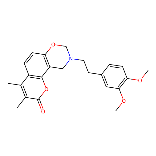 9-(3,4-dimethoxyphenethyl)-3,4-dimethyl-9,10-dihydrochromeno[8,7-e][1,3]oxazin-2(8H)-one structure