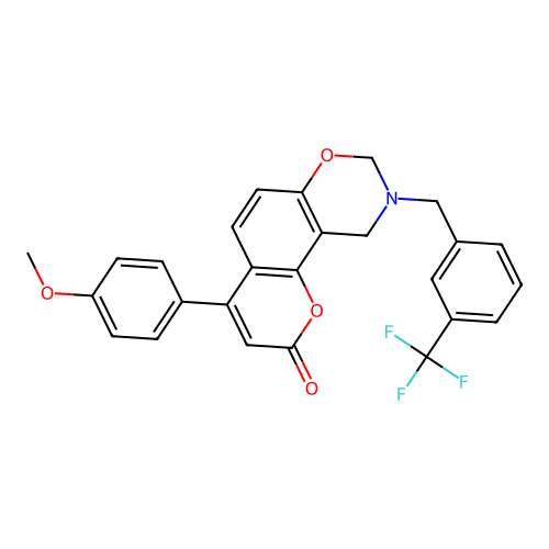 4-(4-methoxyphenyl)-9-(3-(trifluoromethyl)benzyl)-9,10-dihydrochromeno[8,7-e][1,3]oxazin-2(8H)-one structure