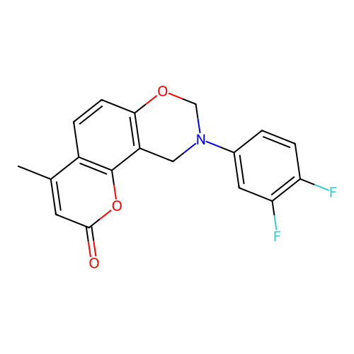 9-(3,4-difluorophenyl)-4-methyl-9,10-dihydrochromeno[8,7-e][1,3]oxazin-2(8H)-one structure