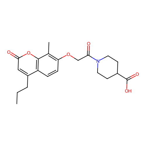 1-(2-((8-methyl-2-oxo-4-propyl-2H-chromen-7-yl)oxy)acetyl)piperidine-4-carboxylic acid structure