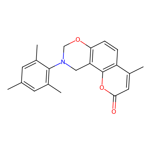 9-mesityl-4-methyl-9,10-dihydrochromeno[8,7-e][1,3]oxazin-2(8H)-one structure