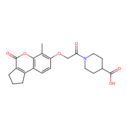1-(2-((6-methyl-4-oxo-1,2,3,4-tetrahydrocyclopenta[c]chromen-7-yl)oxy)acetyl)piperidine-4-carboxylic acid structure