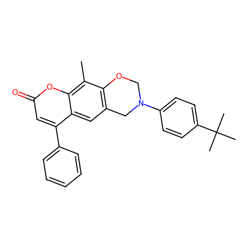 3-(4-(tert-butyl)phenyl)-10-methyl-6-phenyl-3,4-dihydrochromeno[6,7-e][1,3]oxazin-8(2H)-one structure