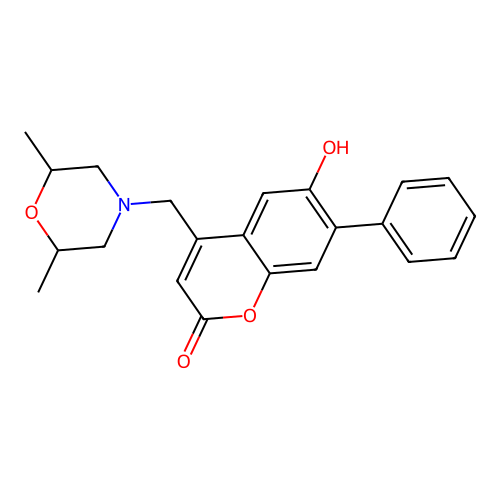 4-((2,6-dimethylmorpholino)methyl)-6-hydroxy-7-phenyl-2H-chromen-2-one structure