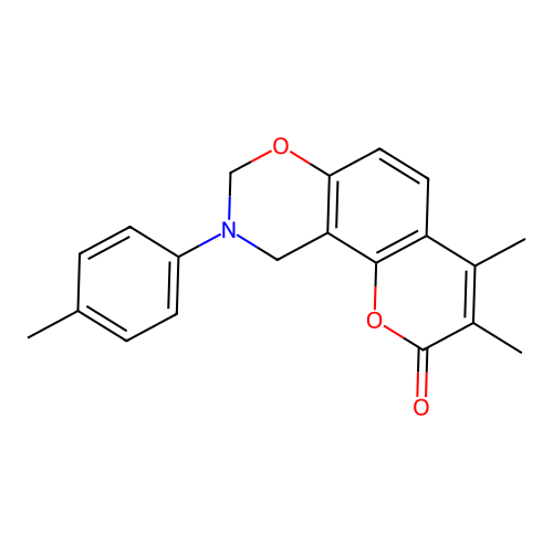 3,4-dimethyl-9-(p-tolyl)-9,10-dihydrochromeno[8,7-e][1,3]oxazin-2(8H)-one structure
