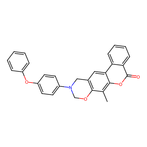 7-methyl-10-(4-phenoxyphenyl)-10,11-dihydrobenzo[3,4]chromeno[6,7-e][1,3]oxazin-5(9H)-one structure