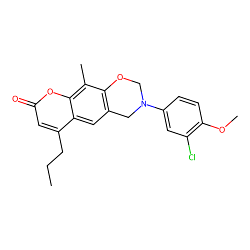 3-(3-chloro-4-methoxyphenyl)-10-methyl-6-propyl-3,4-dihydrochromeno[6,7-e][1,3]oxazin-8(2H)-one structure