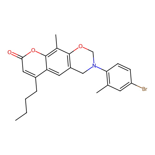 3-(4-bromo-2-methylphenyl)-6-butyl-10-methyl-3,4-dihydrochromeno[6,7-e][1,3]oxazin-8(2H)-one structure