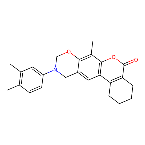 10-(3,4-dimethylphenyl)-7-methyl-1,2,3,4,10,11-hexahydrobenzo[3,4]chromeno[6,7-e][1,3]oxazin-5(9H)-one structure