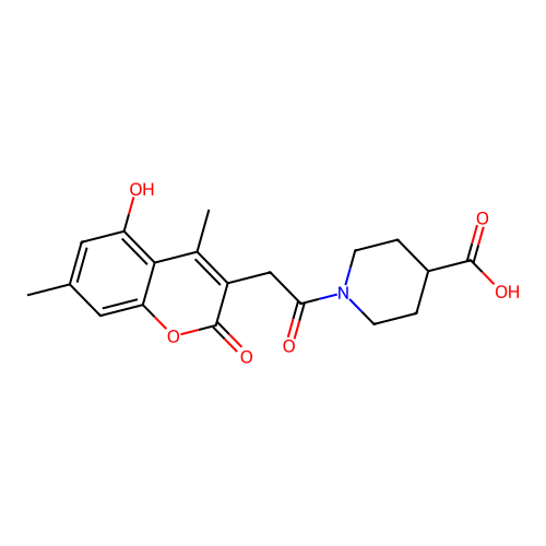 1-(2-(5-hydroxy-4,7-dimethyl-2-oxo-2H-chromen-3-yl)acetyl)piperidine-4-carboxylic acid structure