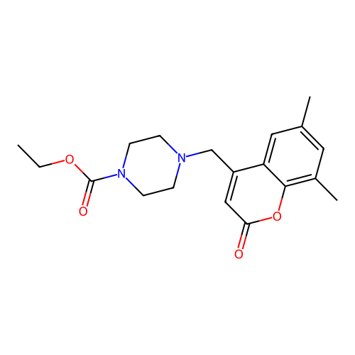 Ethyl 4-[(6,8-dimethyl-2-oxochromen-4-yl)methyl]piperazine-1-carboxylate structure